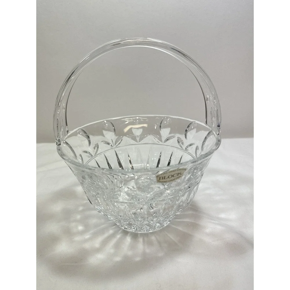 Block Crystal Cut Lead Handled‎ Small Decorative Basket